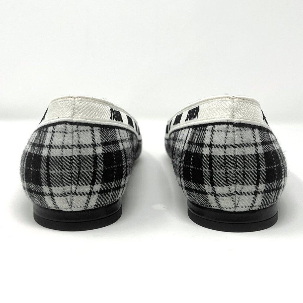 Dior‎ J’Adior Plaid Flats Tartan Wool Pointed Toe Logo Trim Black White 38 - Picture 5 of 11